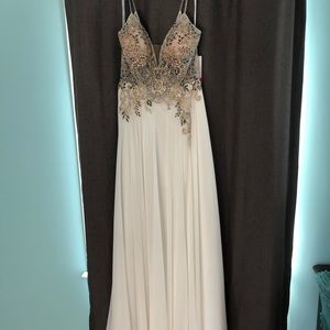 JVN by Jovani Off White Sequined Prom Dress